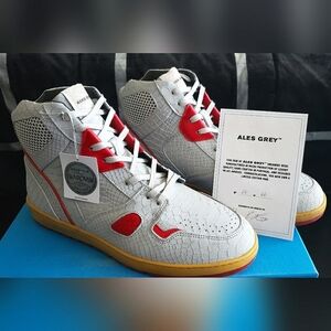 Ales Grey Men’s White & Red High-Top Sneakers